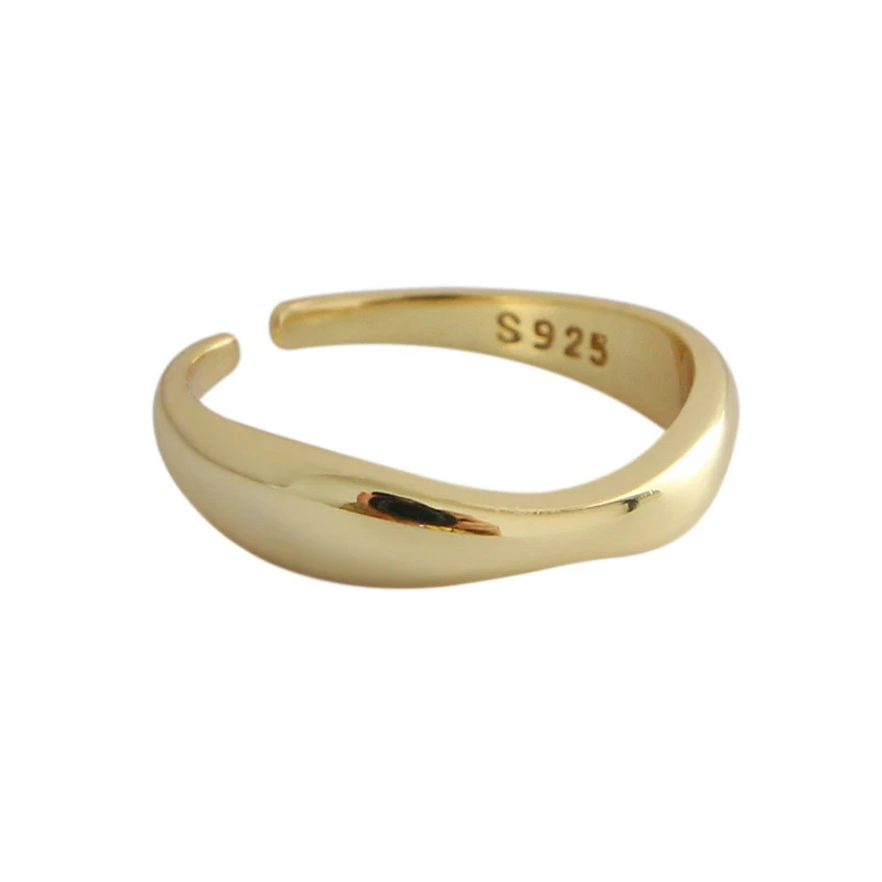 Peri'sBox Регулируемый кольцо из стерлингового серебра 925 в форме волны минималистский несколько колец для женщин неправильное Золотое кольцо Простые Ювелирные изделия