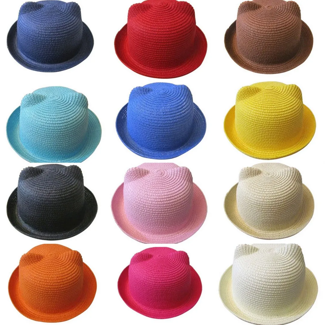Straw Hat, Baby Sun Hat, Outdoor Sun Hat, Mistdawn Cute Children, Boys Girls, Cat Ears Devil Horns Bowler Derby Cap, Summer Beach