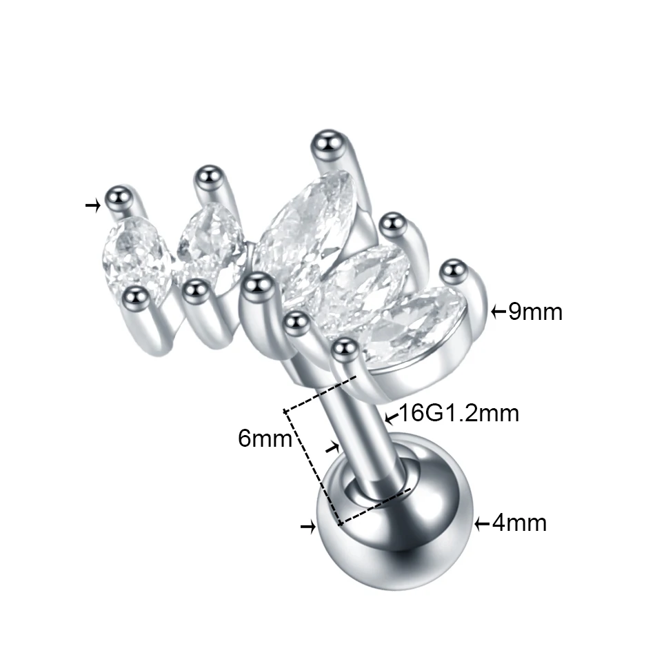 1PC Cross Star Moon Flower CZ Tragus Cartilage Piercings Ear Stud Helix Piercings Crystal Daith Rook Earrings Women Jewelry 16G - Окраска металла: Style15