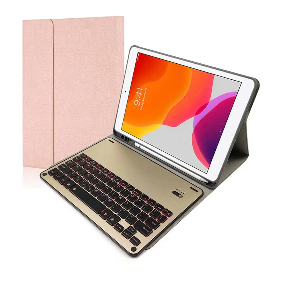 Съемный чехол-клавиатура с подсветкой для iPad 10,2 дюймов 7-го поколения, чехол из искусственной кожи, откидной Чехол-подставка для iPad 7th A2197 A2200 - Цвет: With Backlight