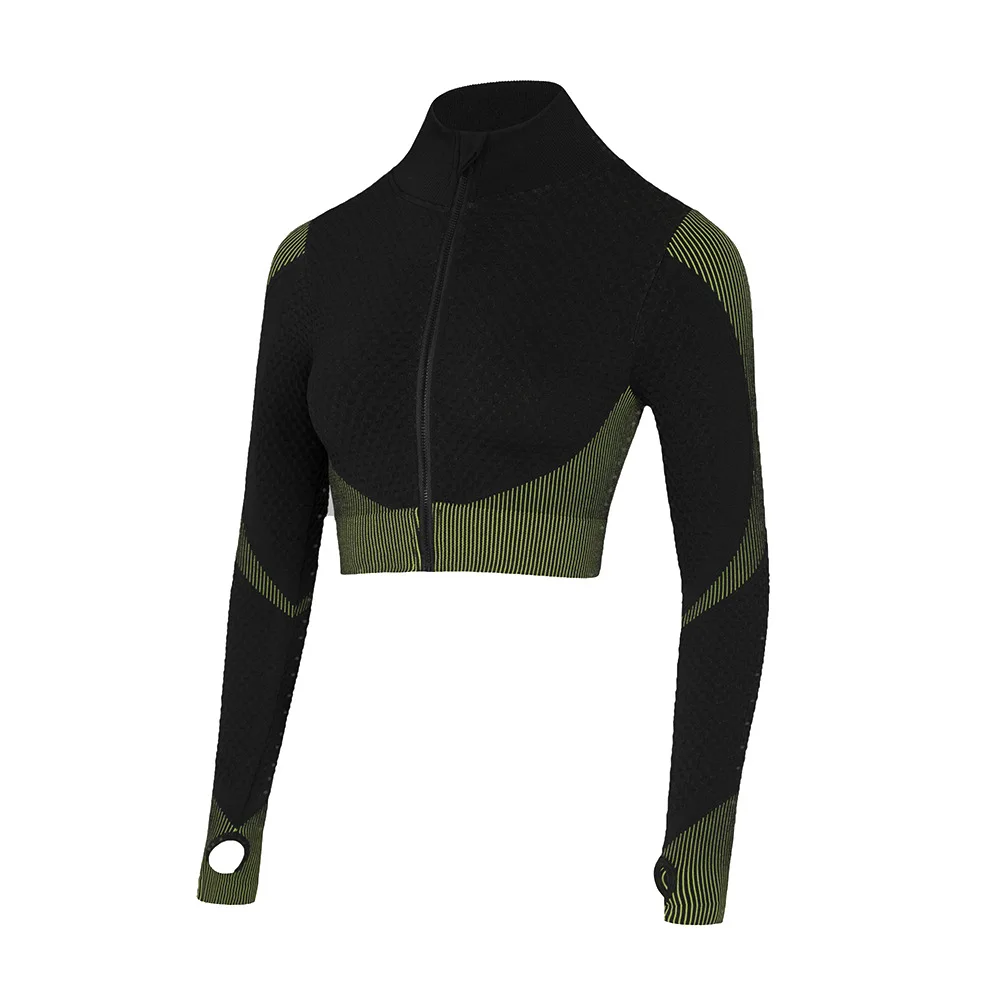 Running Jacket Women Long Sleeve Zip Fitness Yoga Shirt Top Workout Gym Activewear Sport Coats Training Quick Dry Nylon Spandex