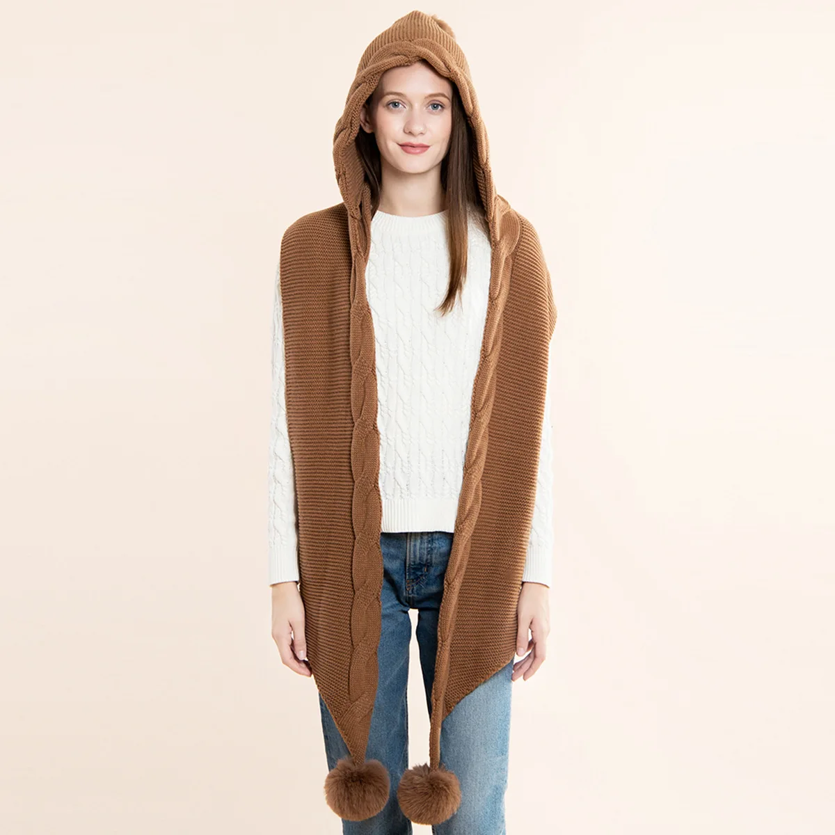 

Wool ball hat and scarf one piece Wool shawl and neck