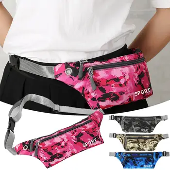 

Outdoor Running Bag With Headphone Hole Camouflage Sports Waist Packs Pocket For Men Women Casual Nylon Waterproof Chest Bags