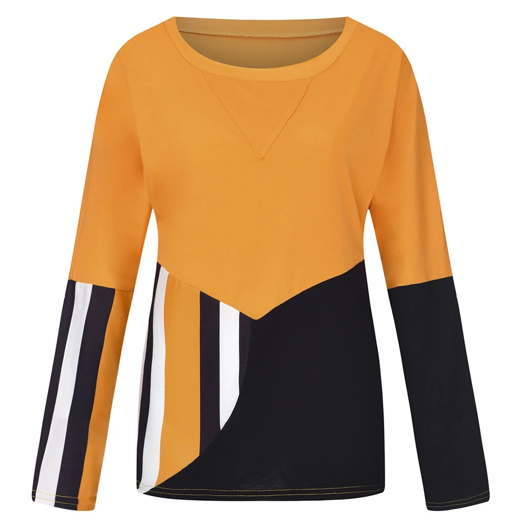 JAYCOSIN Fashion Blouse Casual Loose Round Neck Long Sleeve Color Matching Shirts Blouses Embroidery Casual Women Full Shirt 722