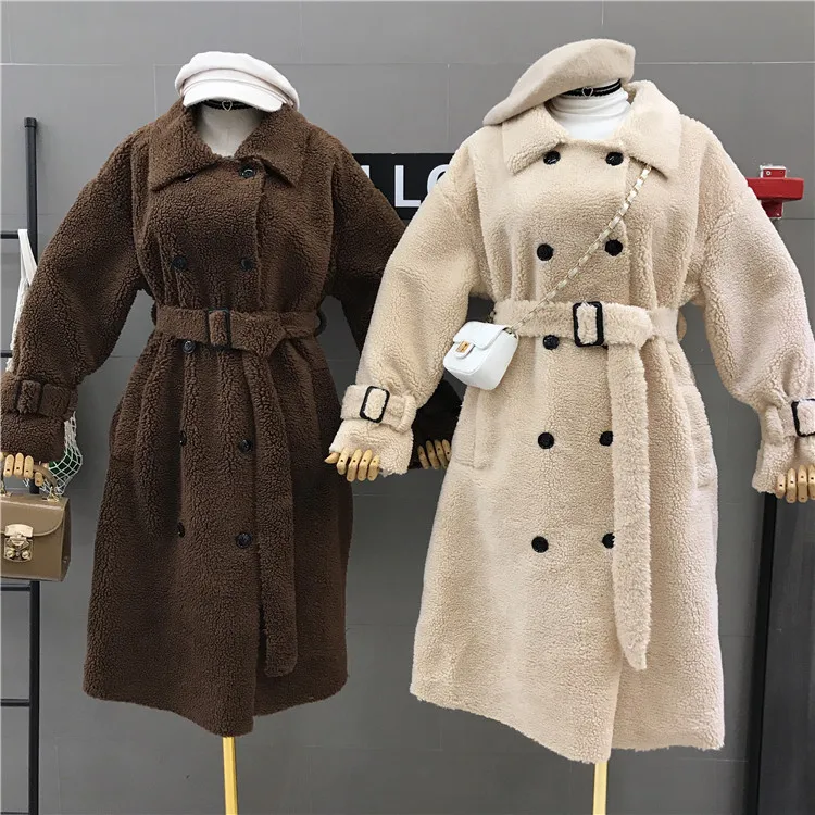 Новое осенне-зимнее пальто средней длины из искусственного кашемира для женщин, приталенное двубортное пальто с длинным рукавом, верхняя одежда