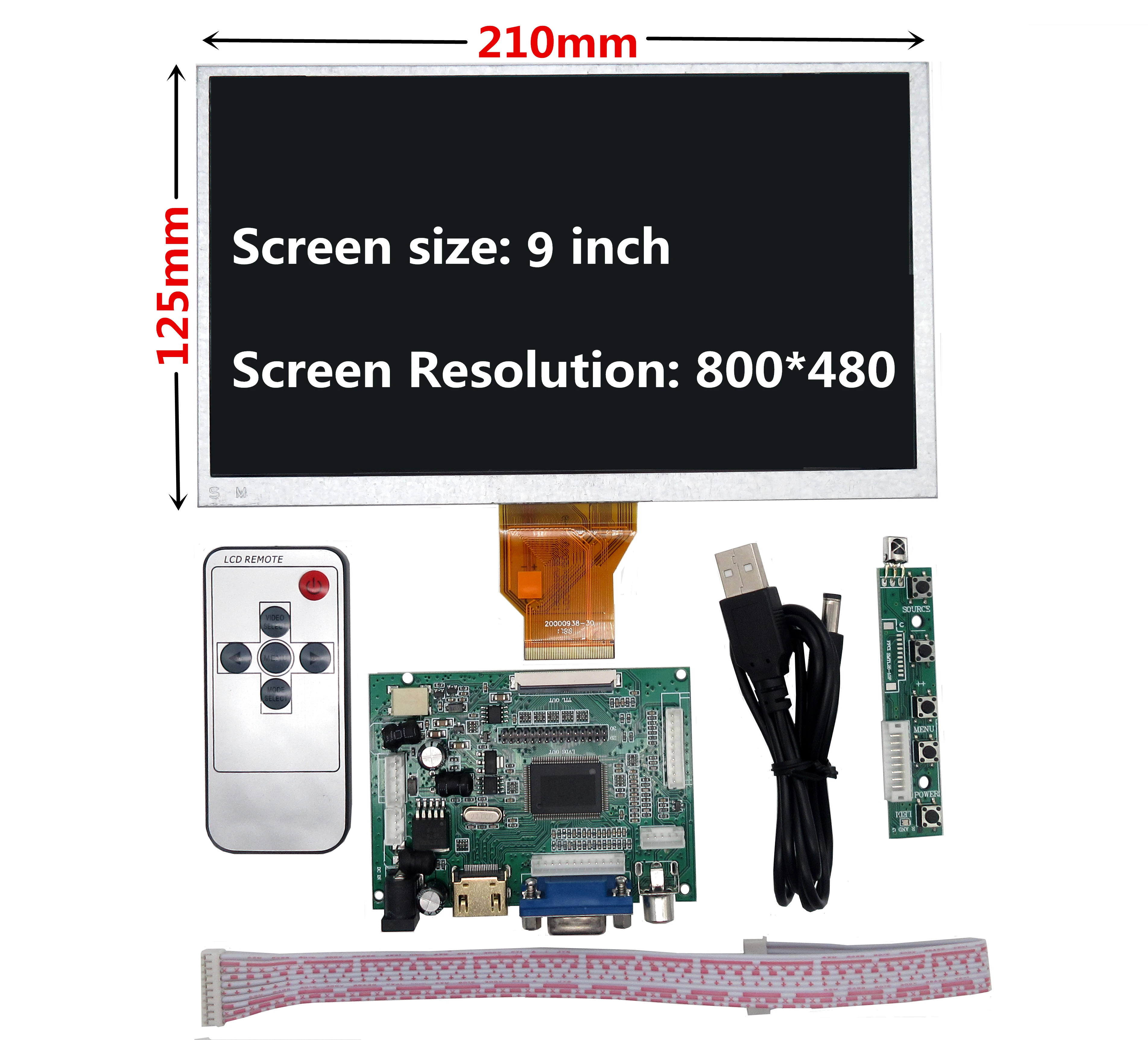 9.0 inch Orange Pi PC Banana Pi M3/Pro LCD Display Screen TFT LCD Monitor AT090TN10 + Kit HDMI VGA Input Driver Board