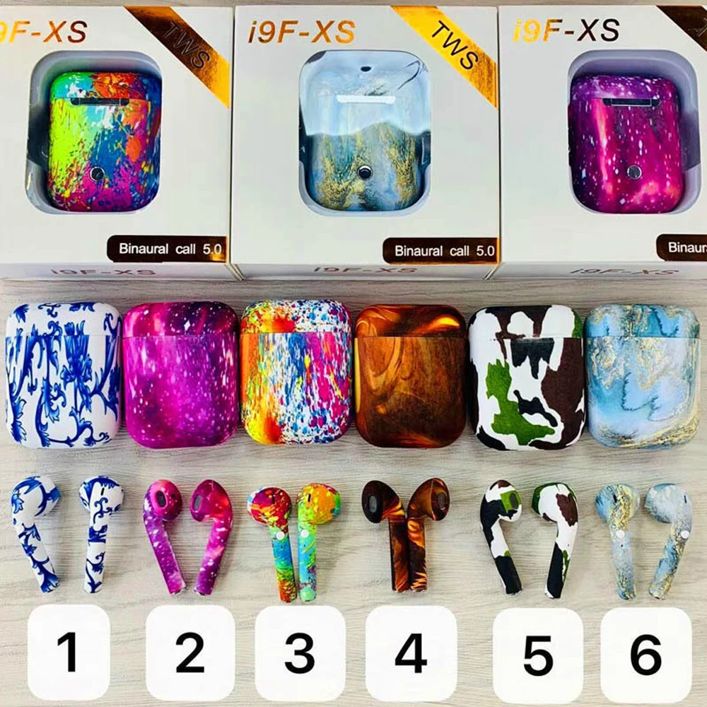 Online I9F XS TWS auricular inalámbrico Bluetooth 5,0 pintura de conversación Binaural auriculares de camuflaje emparejamiento automático Siri para iPhone 8 X XS
