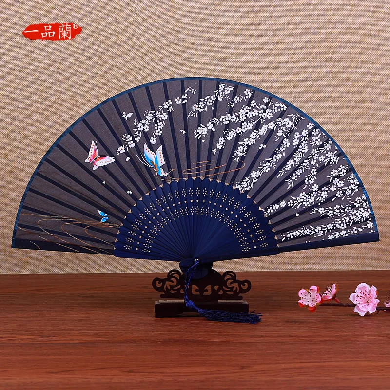 Китайский старинный Складной вентилятор Fanzi, японский портативный танцевальный Сакура Hanfu, Шелковый складной Классический портативный маленький Шелковый веер