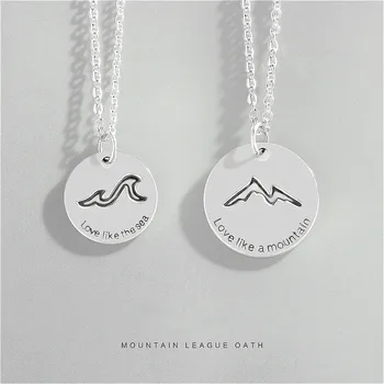

925 Sterling Silver Round Letter Mountain League Oath Necklace Women Fashion Fine Jewelry Simple Necklaces & Pendants 925-267