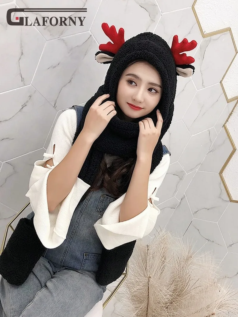 2019 зимняя Корейская версия шапки утолщенные двухслойные шапки шарф перчатки мультфильм детская шляпа рога родитель-детские шапки