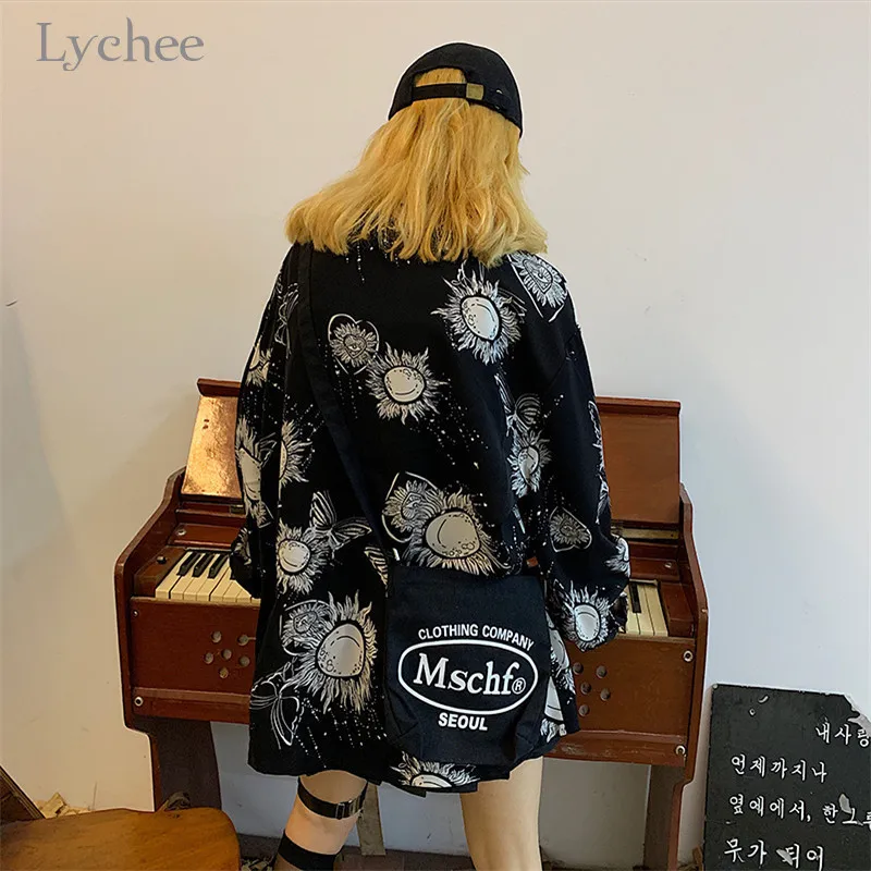 Lychee Harajuku темная мультяшная женская рубашка с принтом от солнца блузка