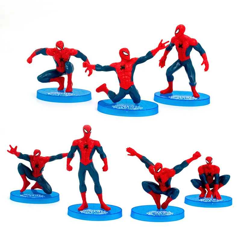 

Hot Spider man PVC Doll Toy 7pcs Cake Topper Kids For Boys Birthday Gift Spiderman Toys DIY Cake Decoration Event Party Supplies