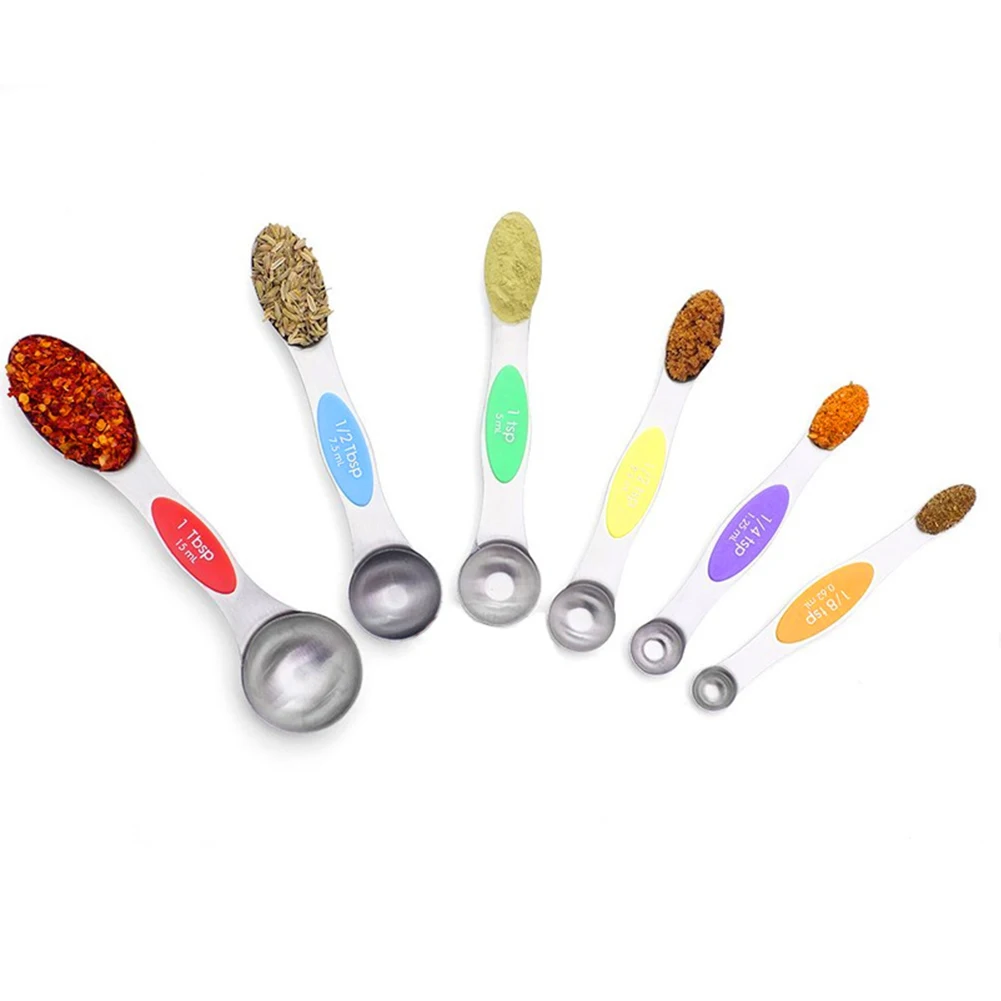 

6pcs Stainless Steel Kitchen Tool Utensil Cooking Baking Spice Measuring Spoon Magnetic Double Head