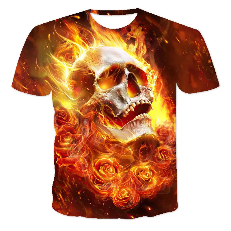 Футболка мужская и женская с 3D-принтом в виде черепа пламени свободная уличная