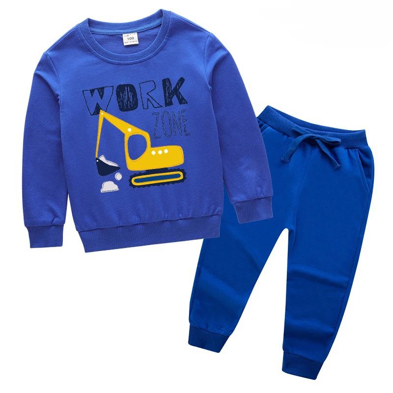 Blue - blue Детский комплект из хлопка; детская одежда с рисунком экскаватора; Комплект для мальчиков; спортивная одежда для маленьких девочек; Детские комплекты - Цвет: Blue - blue