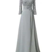 Abiti da sposo per la madre della sposa in pizzo argento Sexy con maniche lunghe in Chiffon con scollo a V in paillettes abiti da sera formali taglie forti