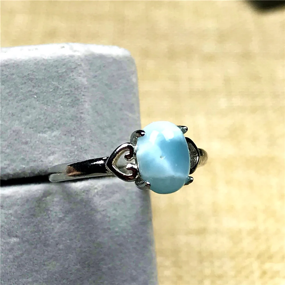 

Genuine Natural Blue Larimar Ring For Woman Man Crystal Silver 7x5mm Oval Beads Stone Adjustable Size Ring Fashion Jewelry AAAAA