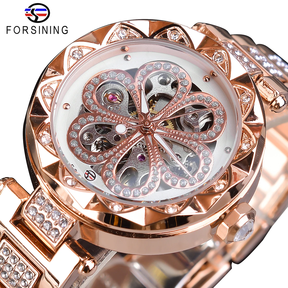 Forsining, модные женские часы, Лидирующий бренд, бриллиантовые женские наручные часы, автоматические механические часы, водонепроницаемые светящиеся стрелки