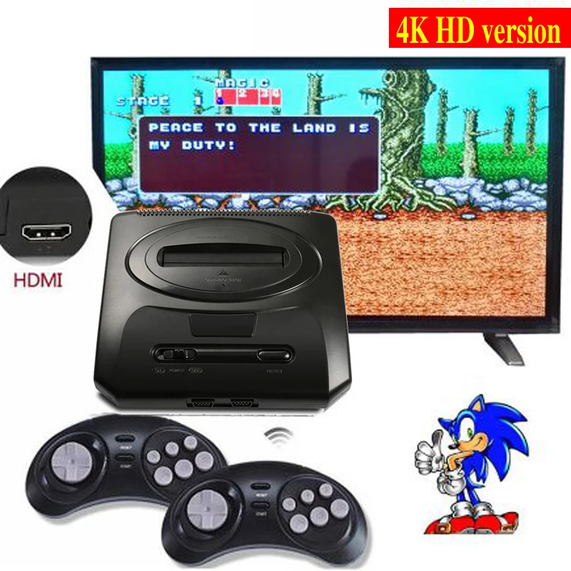 Топ 16 бит для HD SEGA MEGADRIVE2 MD2 ТВ Видео игровая консоль с HDMI AV выход 2,4G беспроводной контроллер с играми
