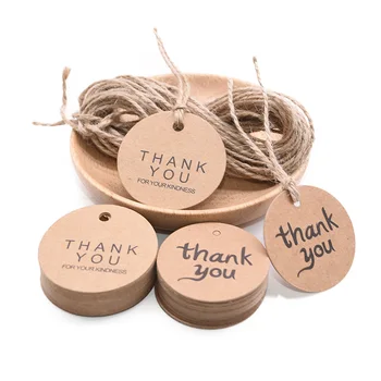 

100pcs/lot Thank You Paper Tag Brown Label Gift Cards for Handmade Baking Products Thank You Round Tags Wedding Party Decoration