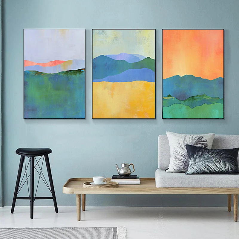 

Nordic Style Wall Art Canvas Painting Abstract Landscape Print Watercolor Poster Wall Pictures for Living Room Quadro Home Decor