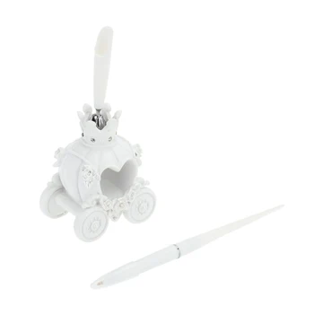 

New Cinderella Wedding Pen & Pen Holder Set White Resin Pumpkin Carriage Wedding Signature Pen Party Supplies Wedding Decoration