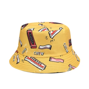 

Japanese Harajuku Wind Gum Printed Fisherman Hats for Men and Women Hip-Hop Double-Sided Basin Hat Outdoor Sun Hat Bucket Hat Un