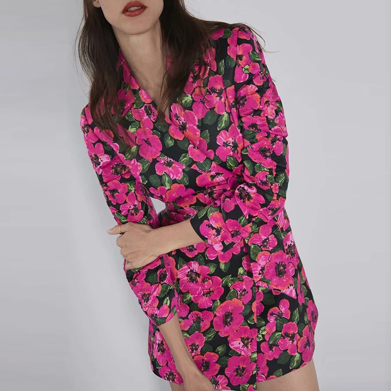 Heydress Женский Осенний блейзер с длинными рукавами, куртки с цветочным принтом в винтажном стиле, Женский Длинный блейзер с поясом, Повседневная Уличная одежда, женская верхняя одежда