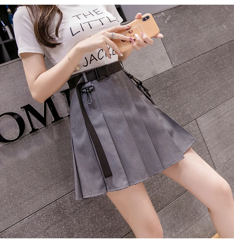 Women Skirts Sexy Gothic Harajuku Short Skirts Casual Black White Grey Sashes Fashion Pleated Skirts Punk Mini Skirt Vintage