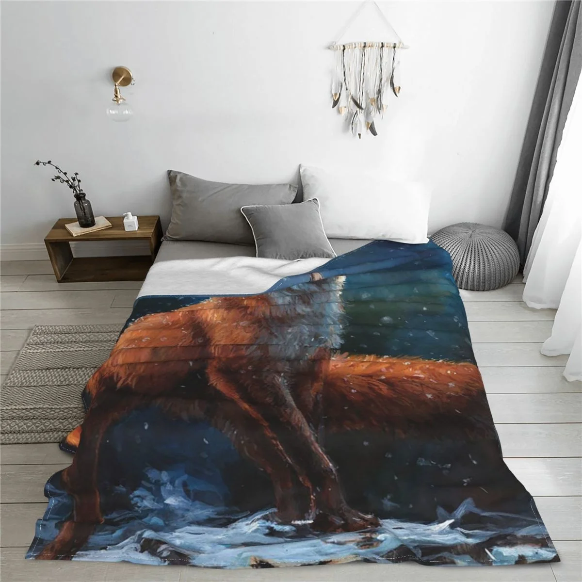 Snow Fox mantas de terciopelo con estampado de animales, ropa de cama Snow Fox mantas de terciopelo con estampado de animales, ropa de cama