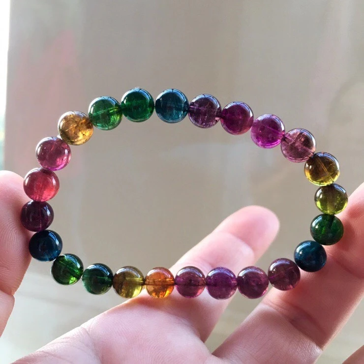 

Natural Colorful Tourmaline Quartz Clear Round Beads Bracelet 7.5mm From Brazil Women Men Crystal AAAAAA