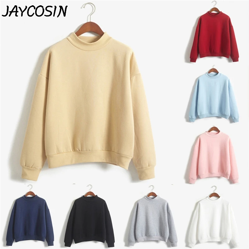 

JAYCOSIN Women Sweatshirt Solid Print O-Neck Turtleneck Long Sleeve Autumn Winter Sweatshirt Pullover Tops sudadera mujer a1