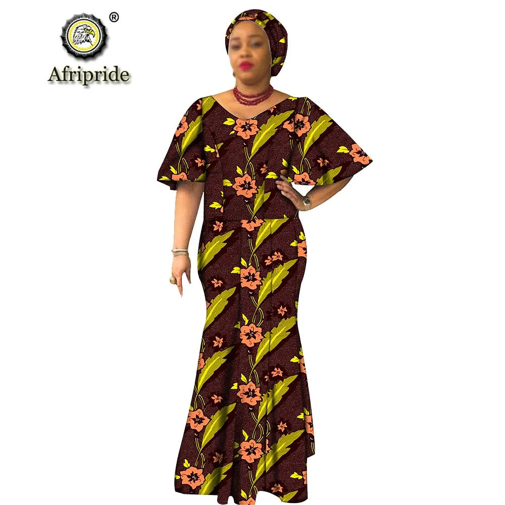 Африканские традиционные макси платья для женщин размера плюс Дашики платье+ повязка на голову Анкара принт воск батик Винтаж AFRIPRIDE S1925054 - Цвет: 593