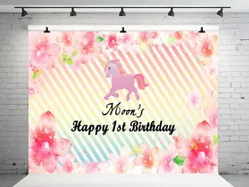

VinylBDS Pink Flower Children 1st Photocall Birthday Princess Unicorn Fotografica Profissional Fantasy Party Photo Studio