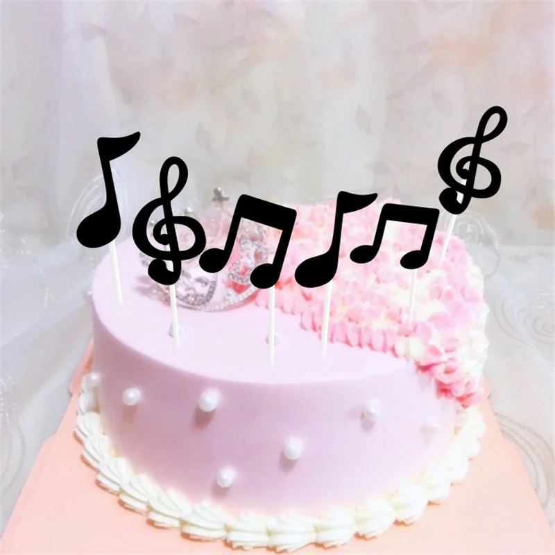 6pcs Set Black Gold Music Notes Cake Topper Cartoon Theme Music Party Kids Birthday Party Cupcake Topper Decorations Cake Decorating Supplies Aliexpress
