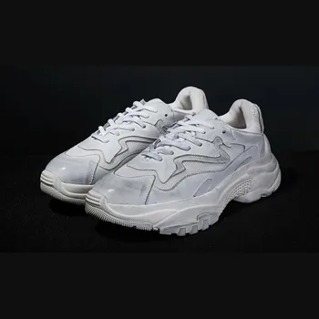 

2020 New Retro Mens Sneakers Summer Genuine Cow Leather White Shoes Breathable Lace Up Luxury Trainers Chunky Zapatos De Hombre