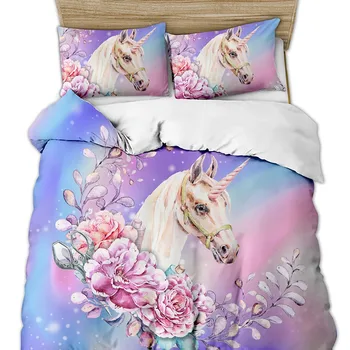 

Bedding Set 3D Design Duvet Cover Sets King Queen Twin Size Dropshipping Gift for children Flower Unicorn