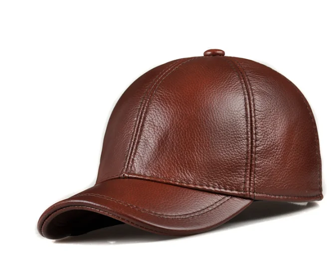 Verkäufe Winter männer braun/schwarz Farbe Echt Leder Baseball Caps Männer Damen Jugend Ente Zunge Warmer Hüte Hip Pop motorhaube Femme – Detail 9