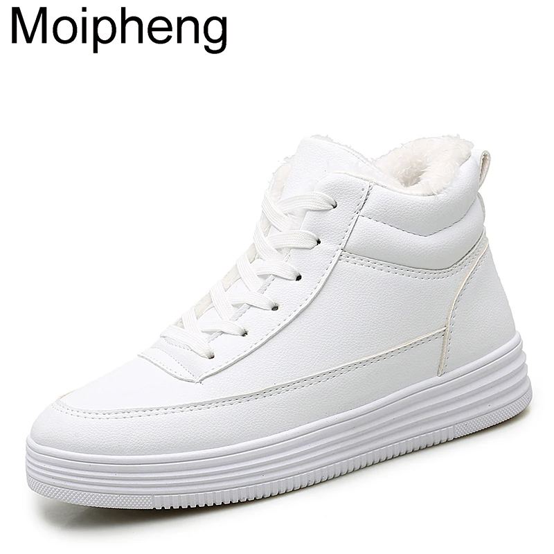 Moipheng/женские зимние кроссовки; теплая короткая плюшевая обувь; модная женская обувь белого цвета на массивном высоком каблуке; обувь для влюбленных; zapatillas mujer; Размер 11