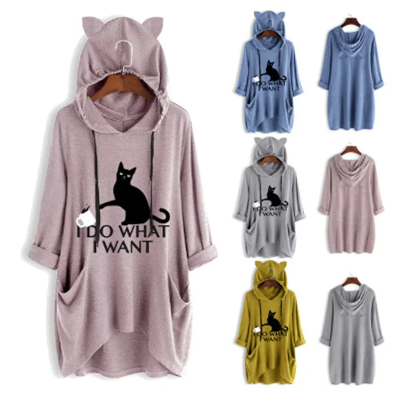 

Autumn Women's Hoodie Large Size 4XL 5XL 6XL 7XL 8XL Bust 130CM Fashion Pocket Print Loose Women's T-Shirt