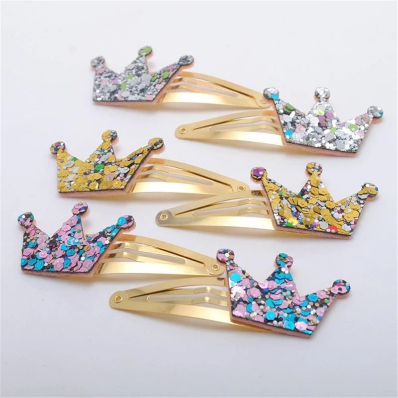 6 Pcs Girls Hair Clips Kids Glitter Hairpins Star Heart Mickey Ears Crown Gold Plated Hair Barrette Mickey Hair Accessories