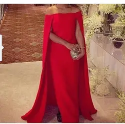Custom Satin Saudi Arabia Red Evening boat neck Long Vestido de festa Robe de soiree prom gown 2018 mother of the bride dresses