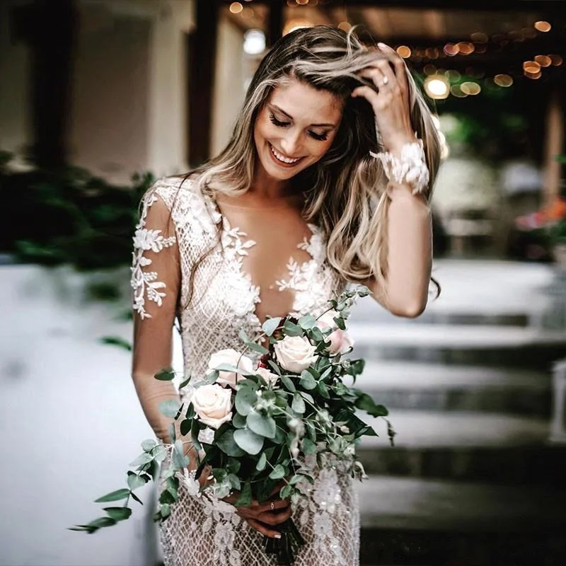 Vestido De Noiva Sereia с открытой спиной Русалка Свадебные платья длинным рукавом аппликация на свадебные платья Robe De Mariee