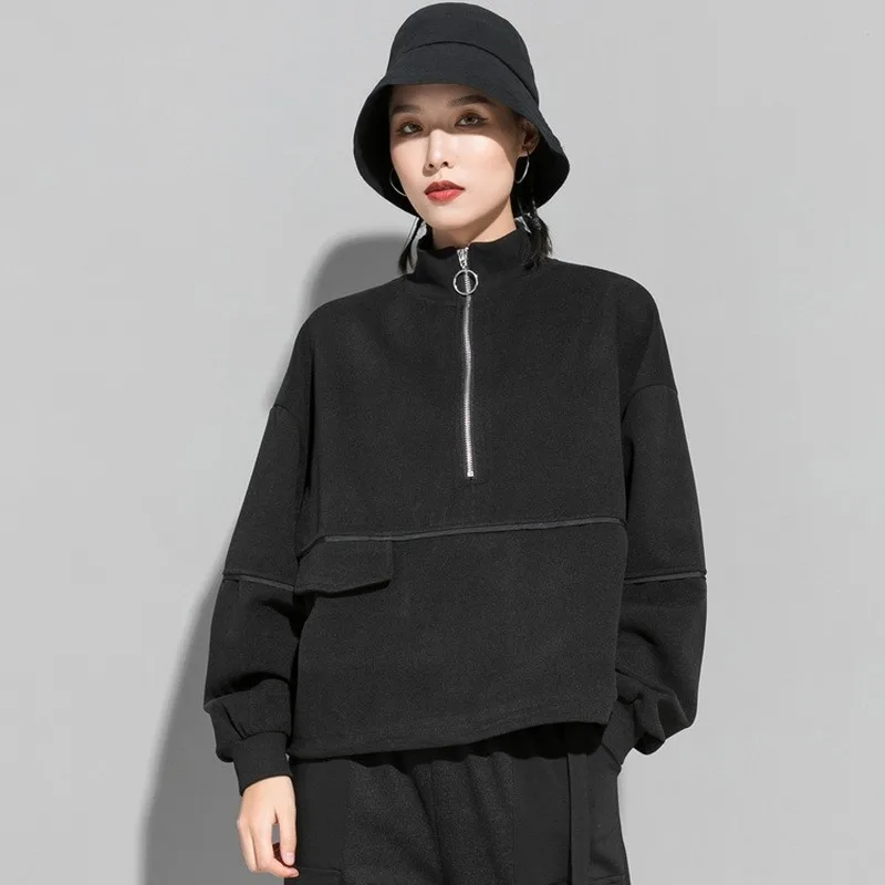 

2020 autumn and winter new women's street sweater Korean version of the dark stand-up collar zipper loose and warm outer jacket
