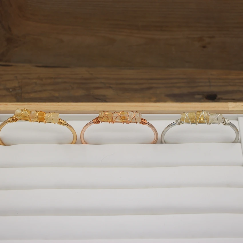 Raw Citrines Tube Beads Open Cuff Bangles Brass Wire Wrap Natural Yellow Crystal Quartz Bracelet Fashion Women Jewelry QC2072