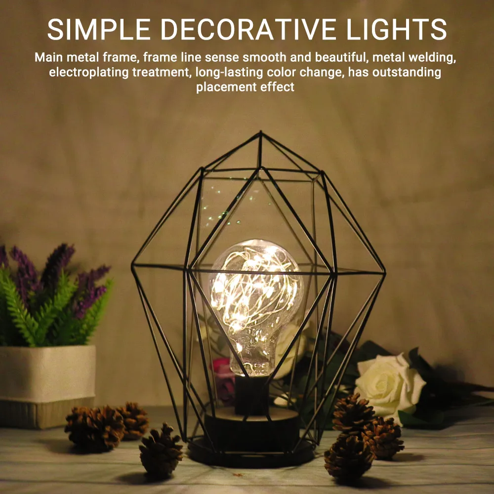

Creative Holiday Retro Iron Art Minimalist Hollow Table Lamps Bedroom Bedside LED Night Light Home Decoration Hanging Lanterns
