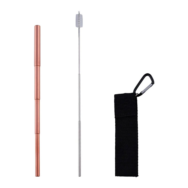 Rose Gold 100 sets Портативная телескопическая соломинки многоразовая нержавеющая сталь солома с сумкой для хранения Ceaner для путешествий кемпинга Красная трубочка для коктейля - Цвет: Rose Gold 100 sets
