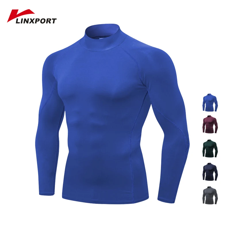 Turtleneck T-shirts Male Running Clothes Compressed Gym Clothing Skinny Tops Sports Tights Men's Long Sleeve Shirts Rash Guards