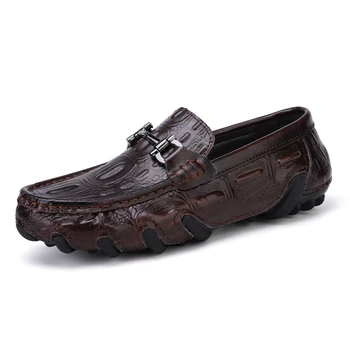 

2020 New Genuine Leather Men Casual Shoes Slip on Man Flat Loafers Black Brown Male Moccasins Waterproof Footwear