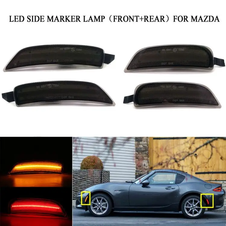 Smoked or Clear Lens Amber/Red Full LED Side Marker Light For-up Mazda MX-5 Miata, Powered by Total 98-SMD LED